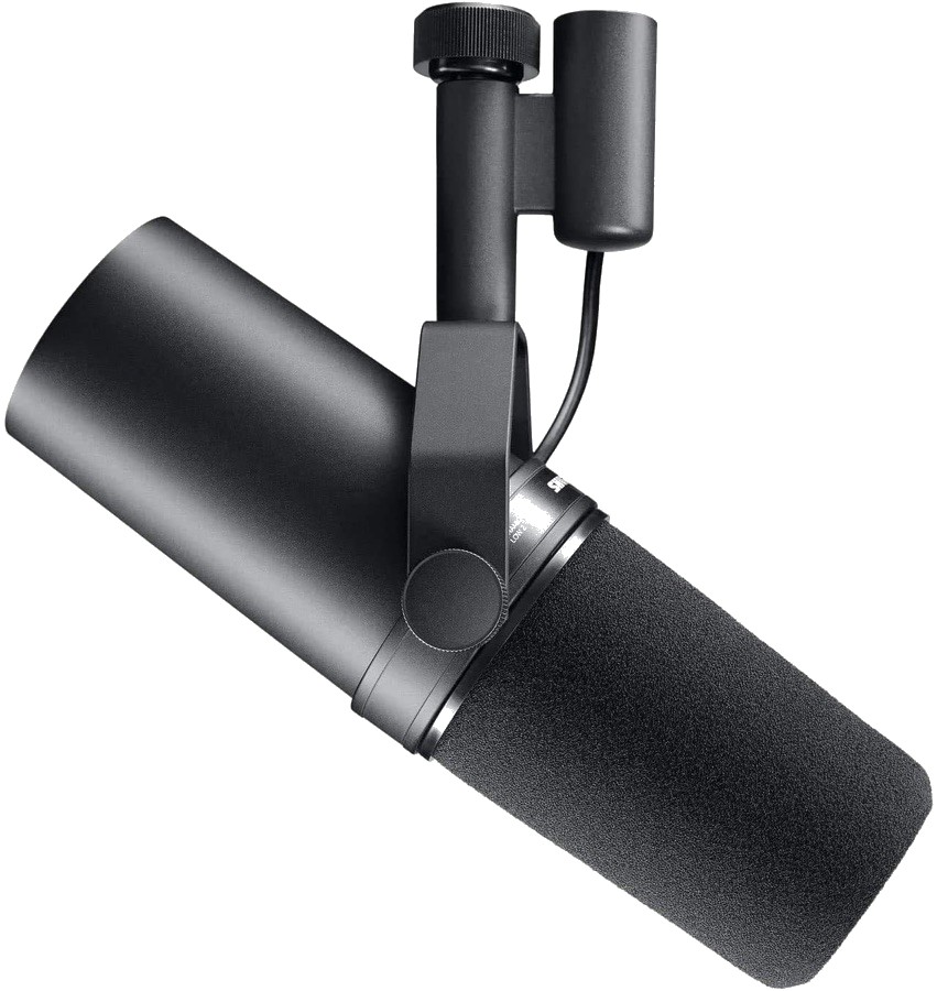 Shure SM7B dynamic microphone used for broadcast podcast recording